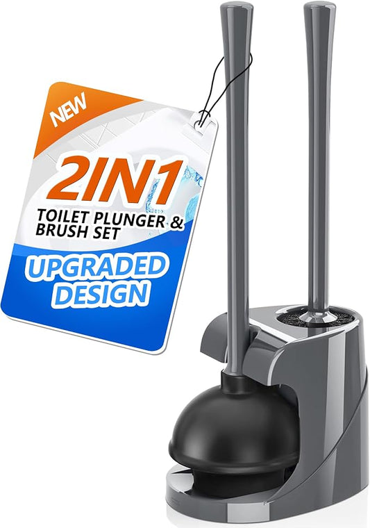 Toilet Plunger and Brush with Holder, Bowl Brush and Heavy Duty Toilet Plunger by TRENTI