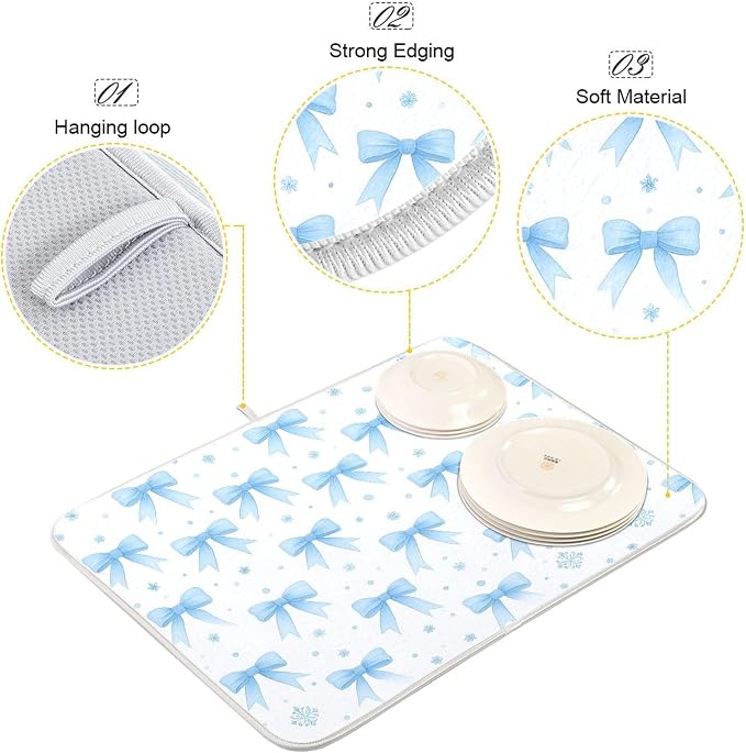 Blue Bow Ribbon Dish Drying Mat - Image 2