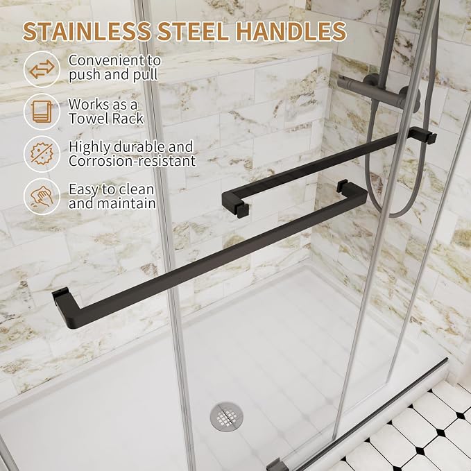 Frameless Shower Door, 44-48" W x 74" H Double Sliding Shower Door - Image 6