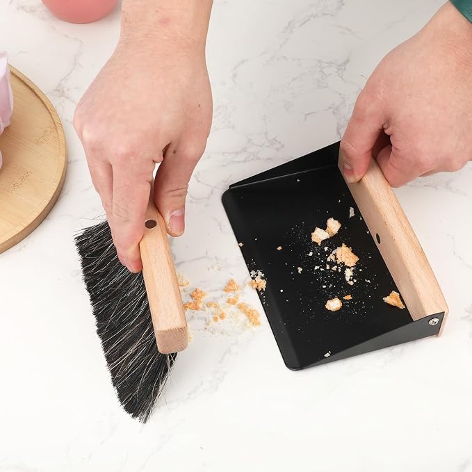 Desktop Broom and Dustpan Set, Mini Dustpan and Brush Set Wooden Handheld Broom - Image 7