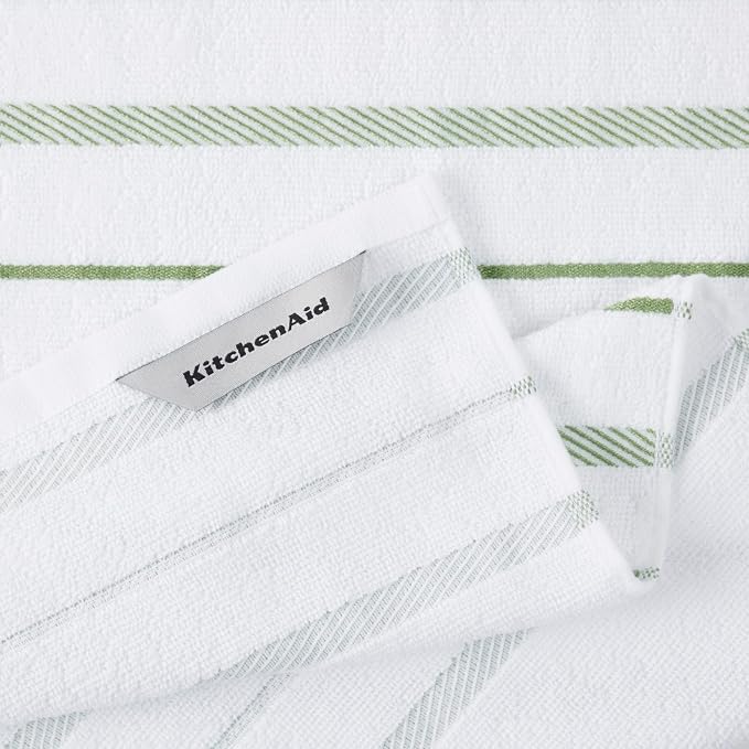 KitchenAid Albany Kitchen Towel 4-Pack Set, Matcha Green/White - Image 4