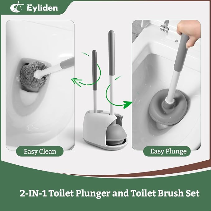 Eyliden Toilet Plunger & Brush Set, Upgrade 3-Step Suction Cup - Image 4
