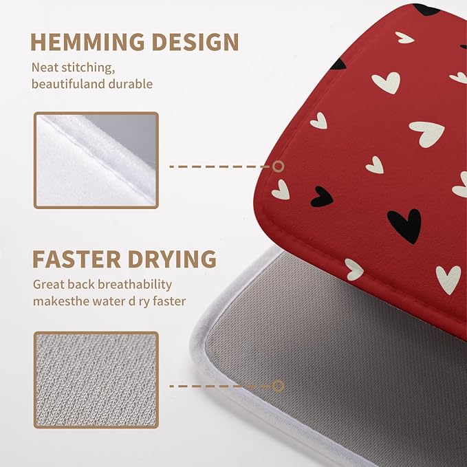 Valentine Dish Drying Mat for Kitchen Counter Valentines Day Red Black Love - Image 4