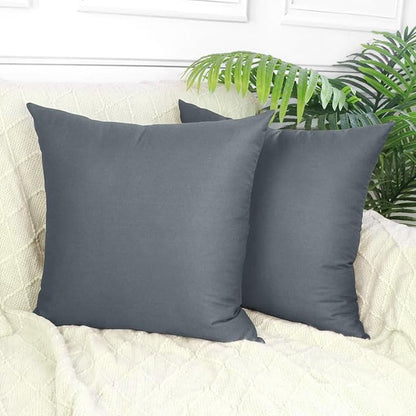 Thmyo 4-Pack 100% Cotton Comfortable Solid Decorative Throw Pillow Case, Square Cushion Cover Pillowcase Sublimation Blank Pillow Covers DIY Throw Pillowcase for Sofa(16x16 inch/ 40x40cm, Dark Grey)