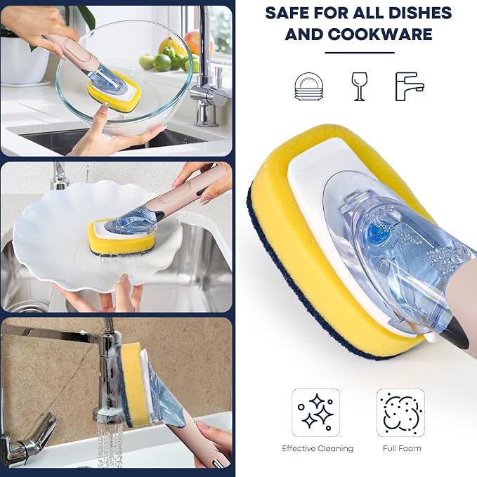 RIMAY Dish Brush with Soap Dispenser, Dish Washing Brush with Handle, Soap - Image 6