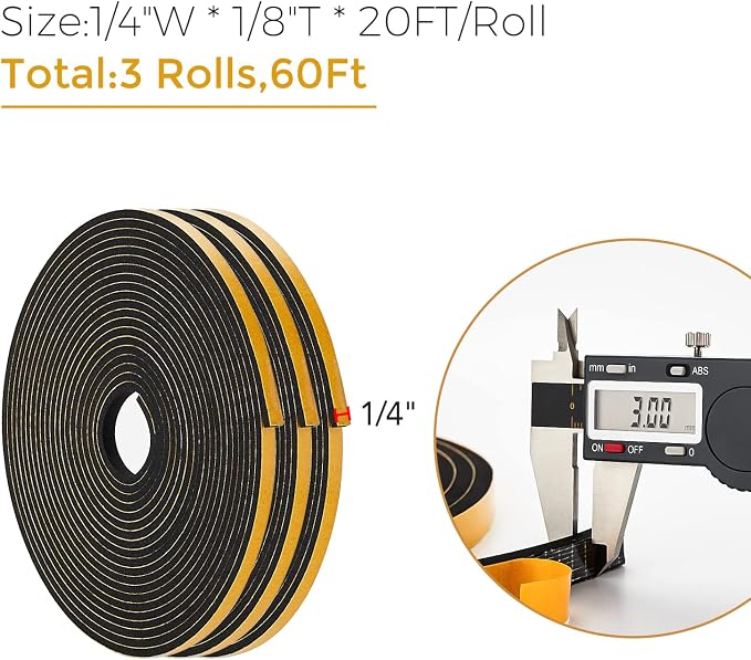 60 Feet Weather Stripping Door Seal, 1/4" Wide X 1/8" Thick Door Seal Strip - Image 3