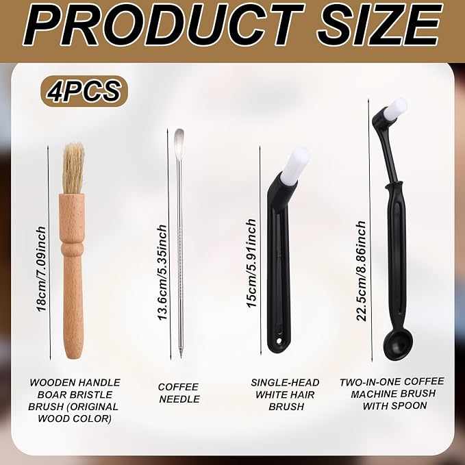 4pcs Coffee Machine Cleaning Brush, Professional Espresso Cleaning Brush Wooden - Image 2