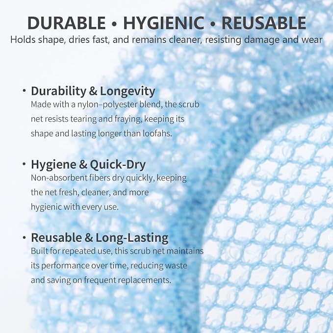 Scrub Net 2 Pack, Bath & Shower Body Scrubber Net - Image 3