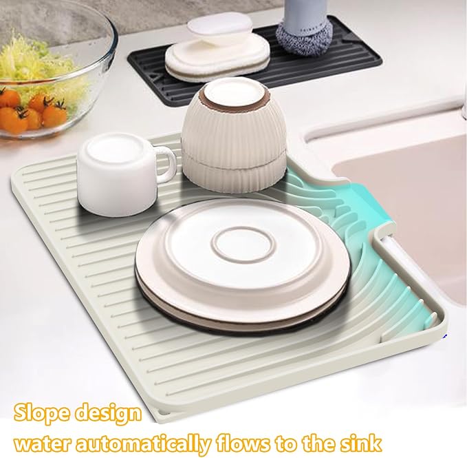 Silicone Drying Mat for Kitchen Counter, Dish Drying Rack Matt - Image 4