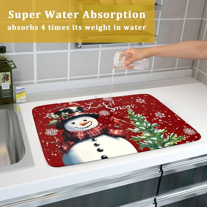 Winter Snowflake Red Dish Drying Mat - Image 7