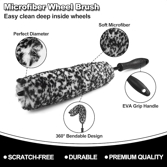 NIKCOSMK 3PCS Wheel Brush Kit for Cleaning Wheel and Tire, Wheel and Rim Brush - Image 3