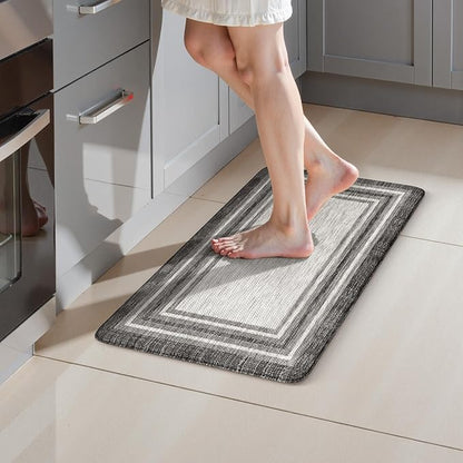 KIMODE Anti Fatigue Kitchen Mat, 17.3"x29" Cushioned Kitchen Rug, Non Slip Waterproof Kitchen Floor Mat, Farmhouse Comfort Standing Mat for Laundry, Office, Sink, Desk Grey