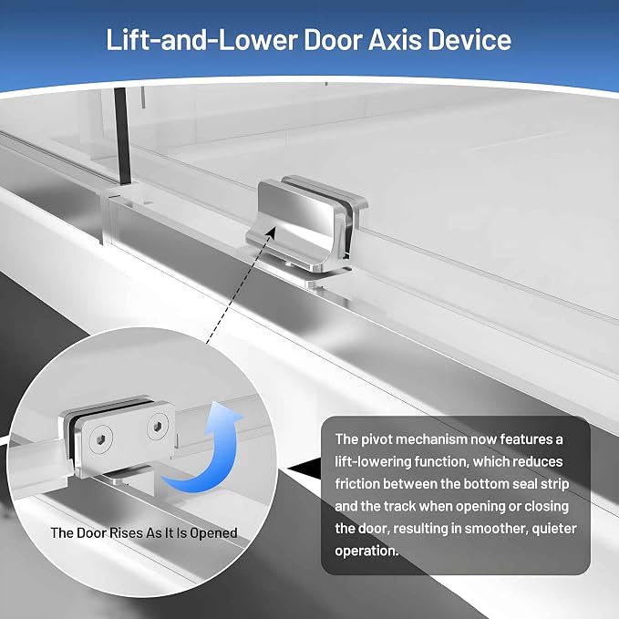 56-60" W x 71" H Pivot Glass Shower Door, 1/4" Thick Clear SGCC Tempered Shower - Image 4