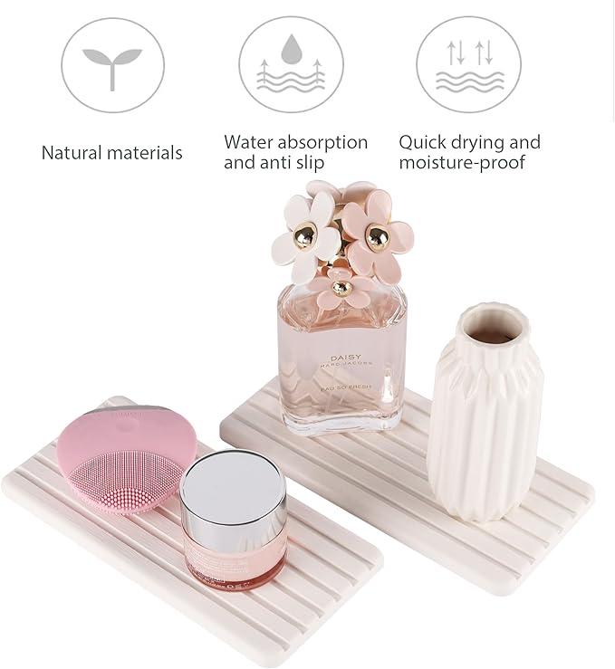 2 PCS Water Absorbent diatomite Coasters, 8.3" x 4" Water Absorbing Stone Tray - Image 2