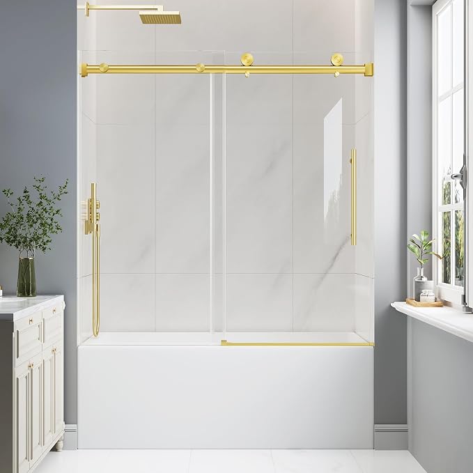 Bathtub Shower Door Frameless, 55-60" W x 60" H Sliding Tub Shower Door by EASYWORC