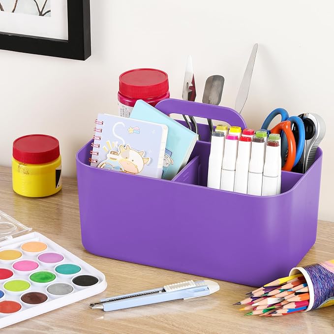Multiuse Caddy Organizer with Handle, Stackable Plastic Tote Bin - Image 4