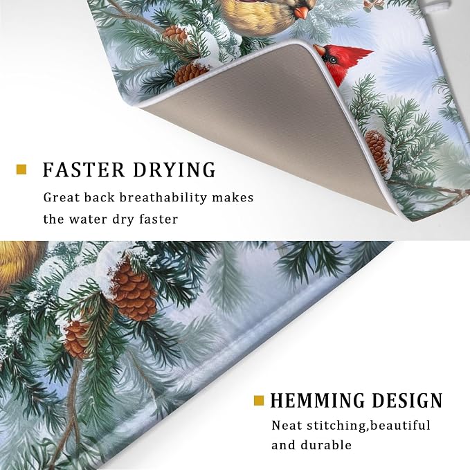 Winter Red Cardinal Bird Dish Drying Mat - Image 3
