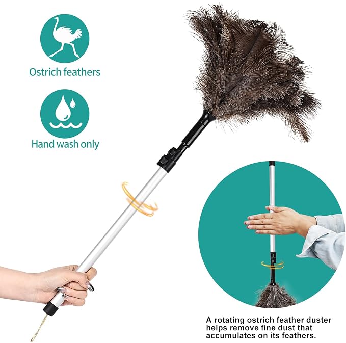 Extendable Ostrich Feather Duster 26-49 Inch, Natural Cleaning Duster - Image 4