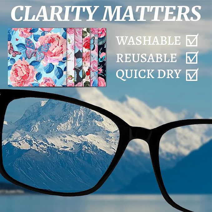 CREATCABIN 6 Packs Thickened Glasses Cleaning Cloth Elegant Flower Design - Image 4