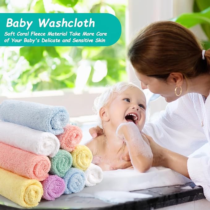 HOMEXCEL Baby Washcloths 24 Pack-Microfiber Baby Bath Face Towel 11.5 x 11.5 - Image 5