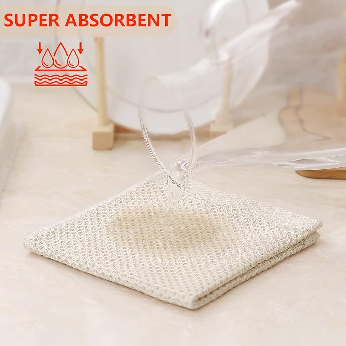 Kitinjoy 100% Cotton Kitchen Dish Cloths, 6 Pack Waffle Weave Ultra Soft - Image 3