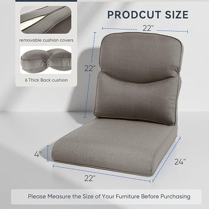Outdoor Chair Cushions 3 Packs - Outside High Back Comfortable Thickened Pillow 22x24 with Zipper Cover for Patio Rocking Swivel Chairs Loveseat Sofa – Grey/Crescent