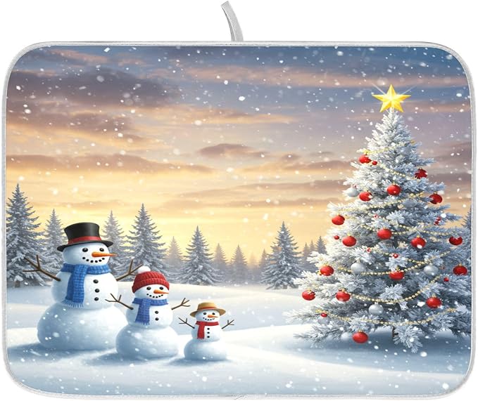 Christmas Tree and Snowman Dish Drying Mat by ALAZA