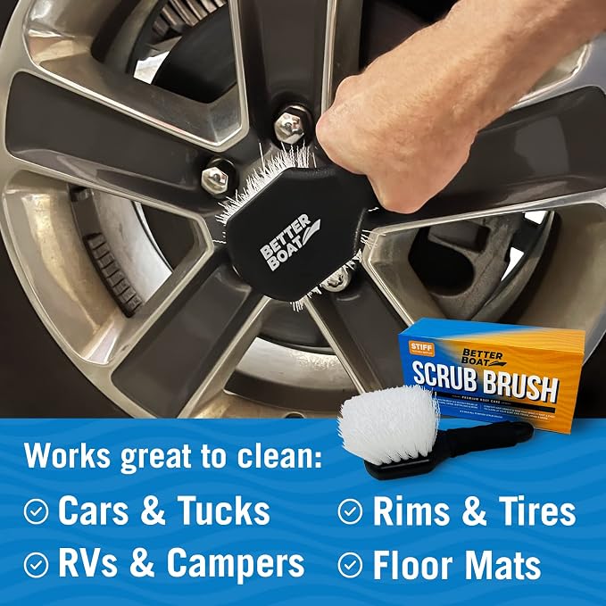 Stiff Hand Scrub Brush, Short Handle Heavy Duty Tire and Wheel Cleaning Tool - Image 2