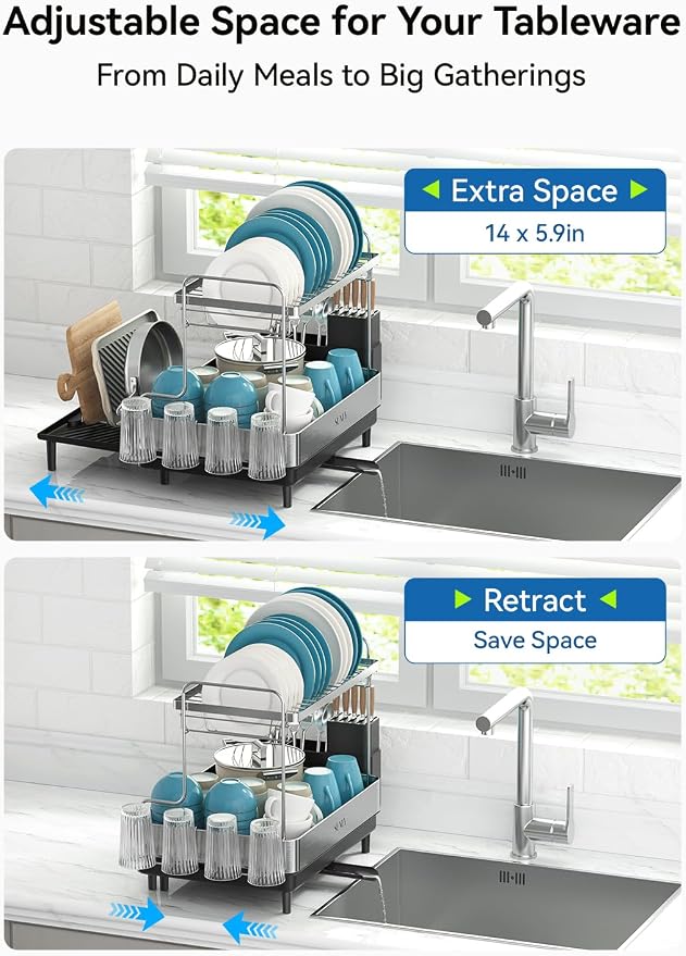 SUNLY 2 Tier Dish Drying Rack, Extra Large Dish Rack, Expandable Dish Racks - Image 3