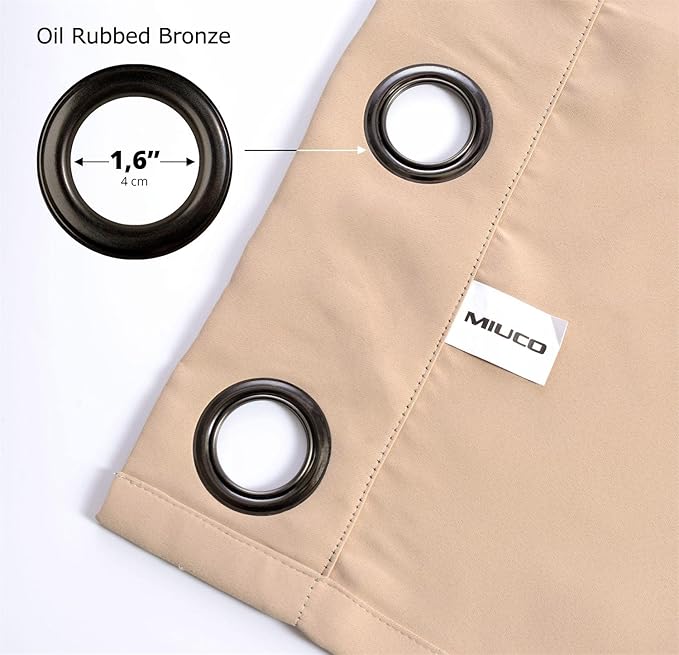 MIUCO Room Darkening Grommet Thermal Insulated Blackout Window Curtains Panels for Gilrs Room Window 1 Pair 52x63 Inch Taupe, Bonus 2 Tie Backs Included
