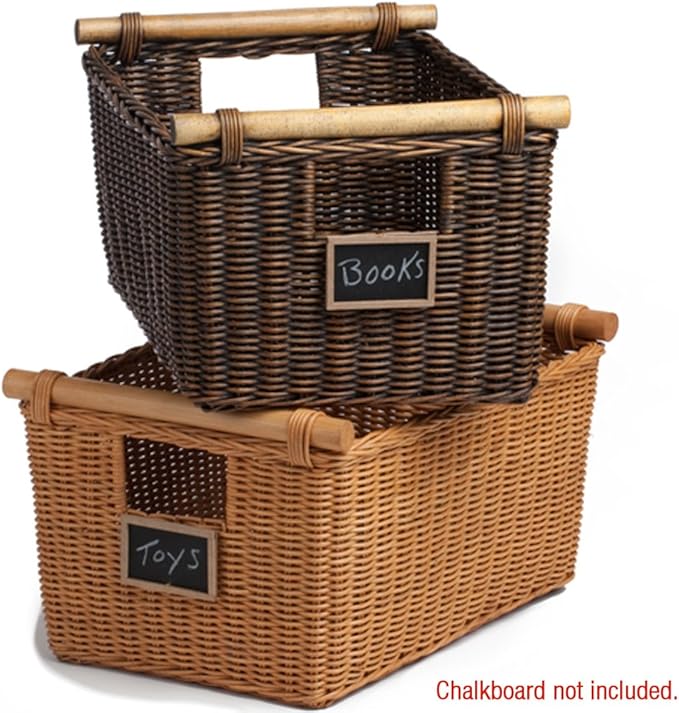The Basket Lady Pole Handle Wicker Storage Basket, 18 in L x 14.5 in W x 9 in H - Image 3