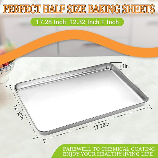 Half Sheet Pan of 2, CEKEE Stainless Steel Baking Sheet Pan Tray Cookie Sheet - Image 2