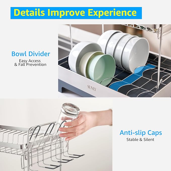 SUNLY Large Dish Drying Rack, 304 Stainless, Extra Large Drain Board - Image 7