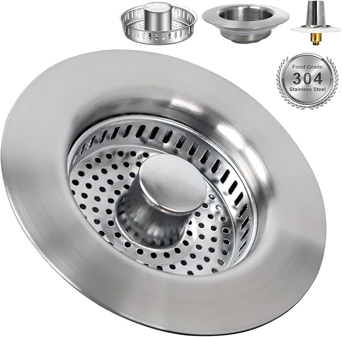 The Ultimate Kitchen Sink Solution: 3-in-1 Drain Strainer & Stopper. 304 by Unknown