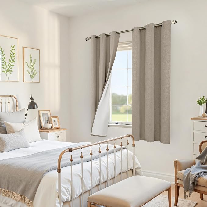 YoungsTex Taupe Linen Blackout Curtains - Image 3