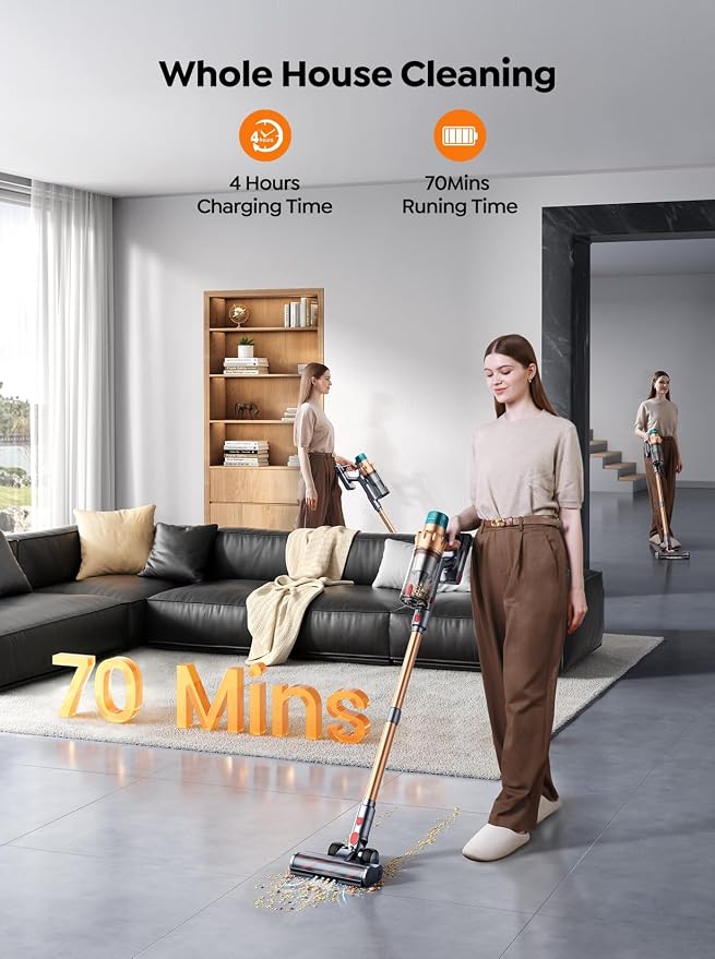 Cordless Vacuum Cleaner, 650W 55KPA 70 Mins Runtime Self-Standing Vacuum - Image 3
