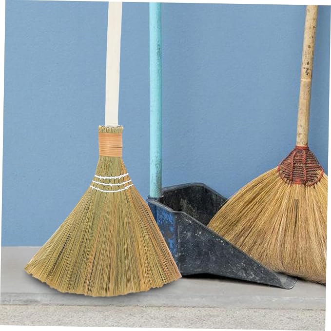 Cabilock Handmade Soft Bristle Broom Set 2pcs Detachable Natural Grass Dust - Image 6