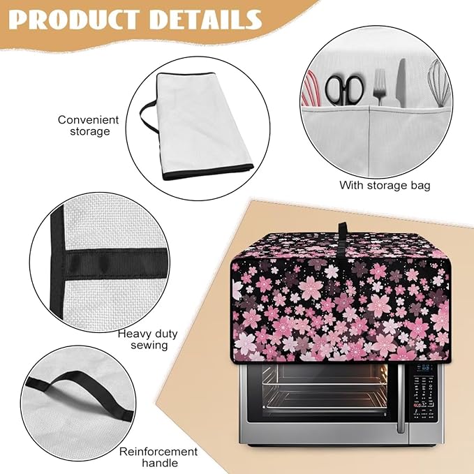 Waterproof Toaster Oven Cover Cherry Blossom Print Dust-Proof Microwave Oven Grill Cover Protector with Top Handle Easy to Clean Decor Accessories for Kitchen, S