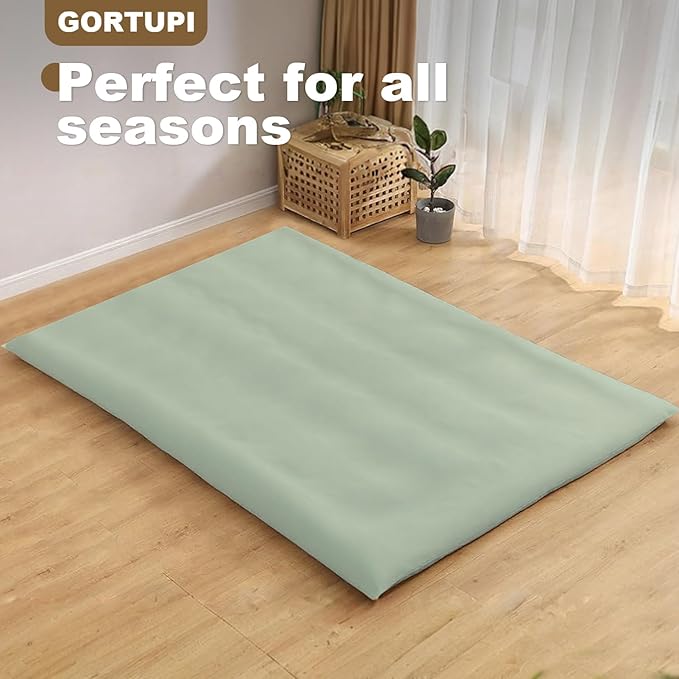 Floor Futon Cover Twin Size 82" L x 41" W Japanese Floor Futon Mattress Slipcover Tatami Mats Cover Washable Green