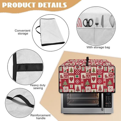 Christmas Decor Air Fryer Toaster Oven Dust Cover Washable Convection Oven Cover Stylish Kitchen Appliance Protector Decorations Countertop Accessories, L, Christmas Patchwork Print