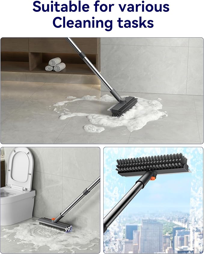 Small Floor Scrub Brush with Length Adjustable Long Handle, 3 in 1 Heavy-Duty - Image 3