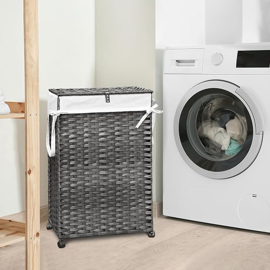 70L Slim Laundry Hamper with Lid & Wheels, 2-Park Rolling Laundry Basket with 4 - Image 2