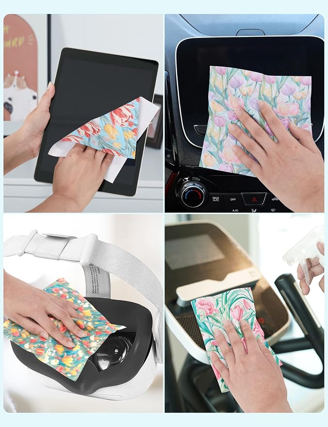 6PCS Thickened Glasses Cleaning Cloth Elegant Flower Design Microfiber Cleaning - Image 4