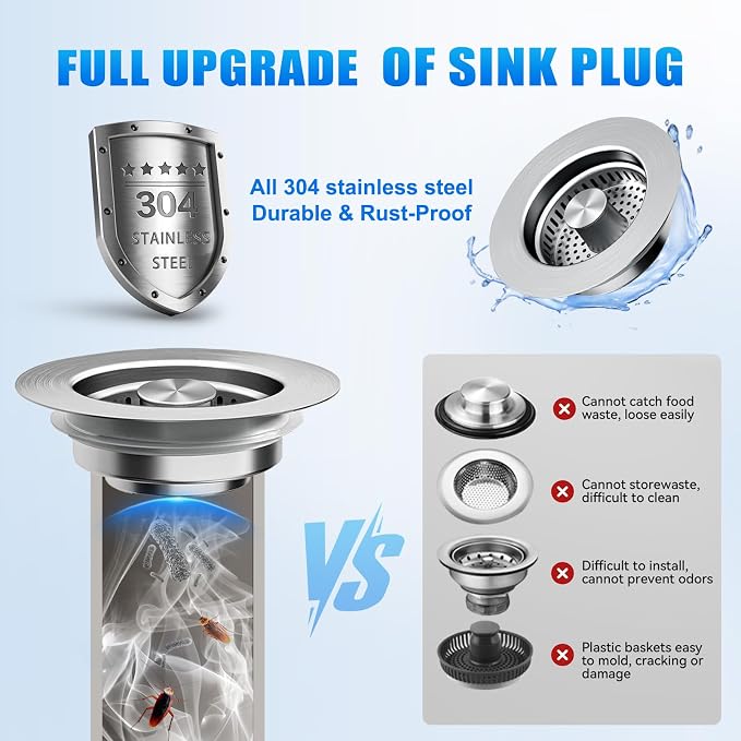 3 in 1 Kitchen Sink Drain Strainer, Universal Pop Up Stopper - Image 2