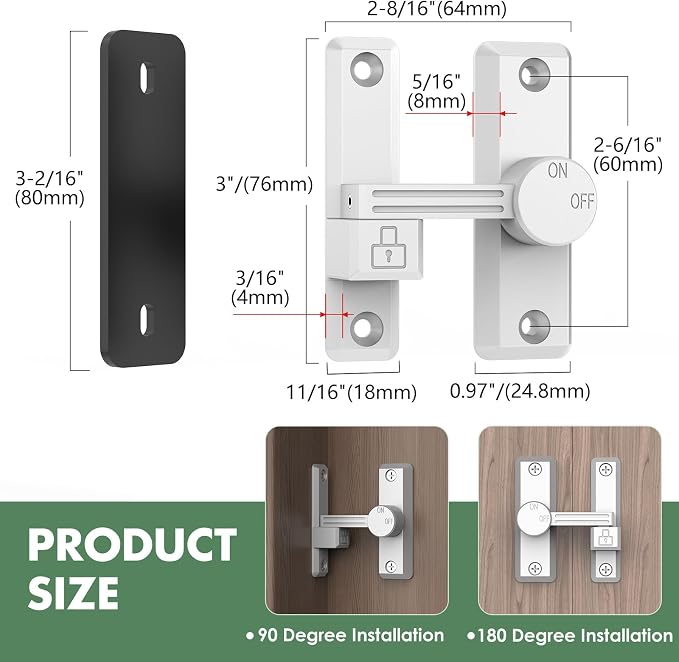 Barn Door Lock Latch, 90/180 Degree Flip Sliding Door Latch - Image 2