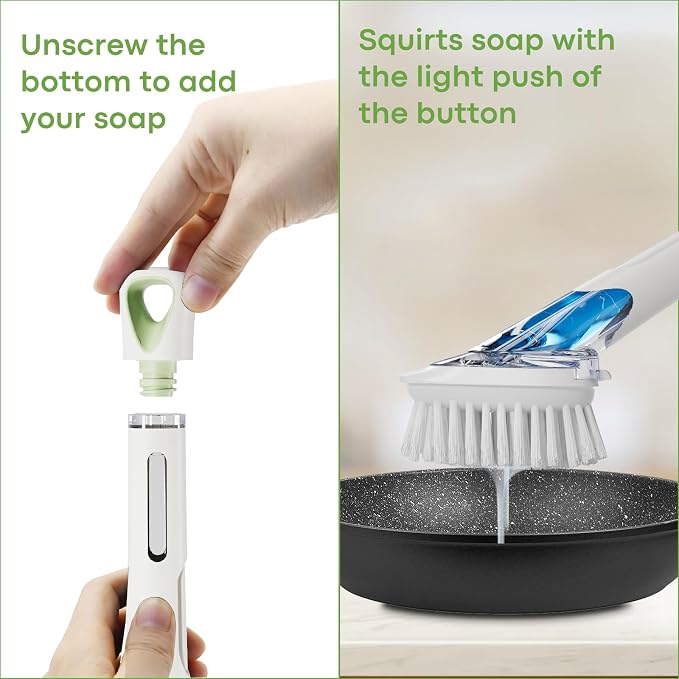 RIMAY Dish Brush with Soap Dispenser, Dish Washing Brush with Handle, Soap - Image 4