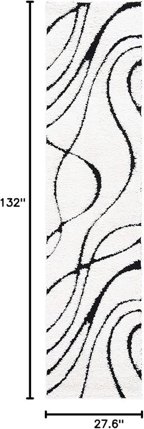 SAFAVIEH Florida Shag Collection Runner Rug - 2'3" x 11', Ivory & Black, Non-Shedding & Easy Care, 1.2-inch Thick Ideal for High Traffic Areas in Living Room, Bedroom (SG471-1290)