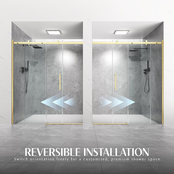 Frameless Sliding Shower Door 56-60" W x 72" H, 5/16" Heavy Duty Tempered Glass - Image 7