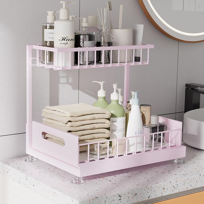 Under Sink Organizer Storage 2-Tier Premium Metal Pull-Out Kitchen Cabinet - Image 3