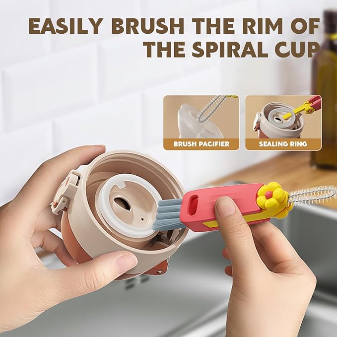 3-in-1 Cup Lid Cleaning Brush Set, and Corner Brushes, Plastic Nylon Bristles - Image 2